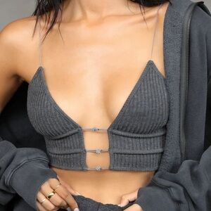 Joah Brown Gray Ribbed Knit Top